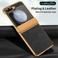thumbnail image 3 of Dteck for Galaxy Z Flip 5 5G Plating PC Case,Shockproof Slim Anti-Slip Luxury Leather Cover with Hinge Protection Case for Samsung Galaxy Z Flip 5,Black, 3 of 7