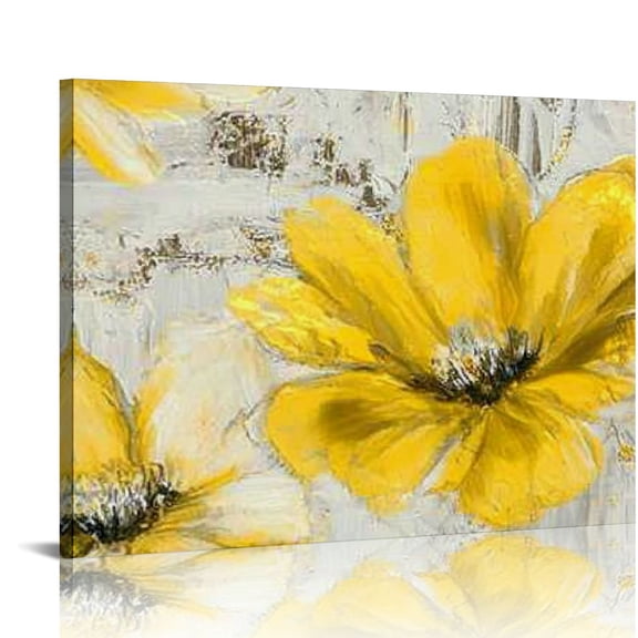 FCXZI Yellow Floral Wall Art Bedroom Bathroom Living Room Decor Farmhouse Flower Rustic Pictures Gray Canvas Paintings Gold Large Artwork Home Decorations  16x12in