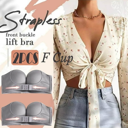 

Pxiakgy bras for women Womens 2PCS Solid Color Strapless Non Slip Adjustment Rimless Dress Bra F Cup Grey + 75F