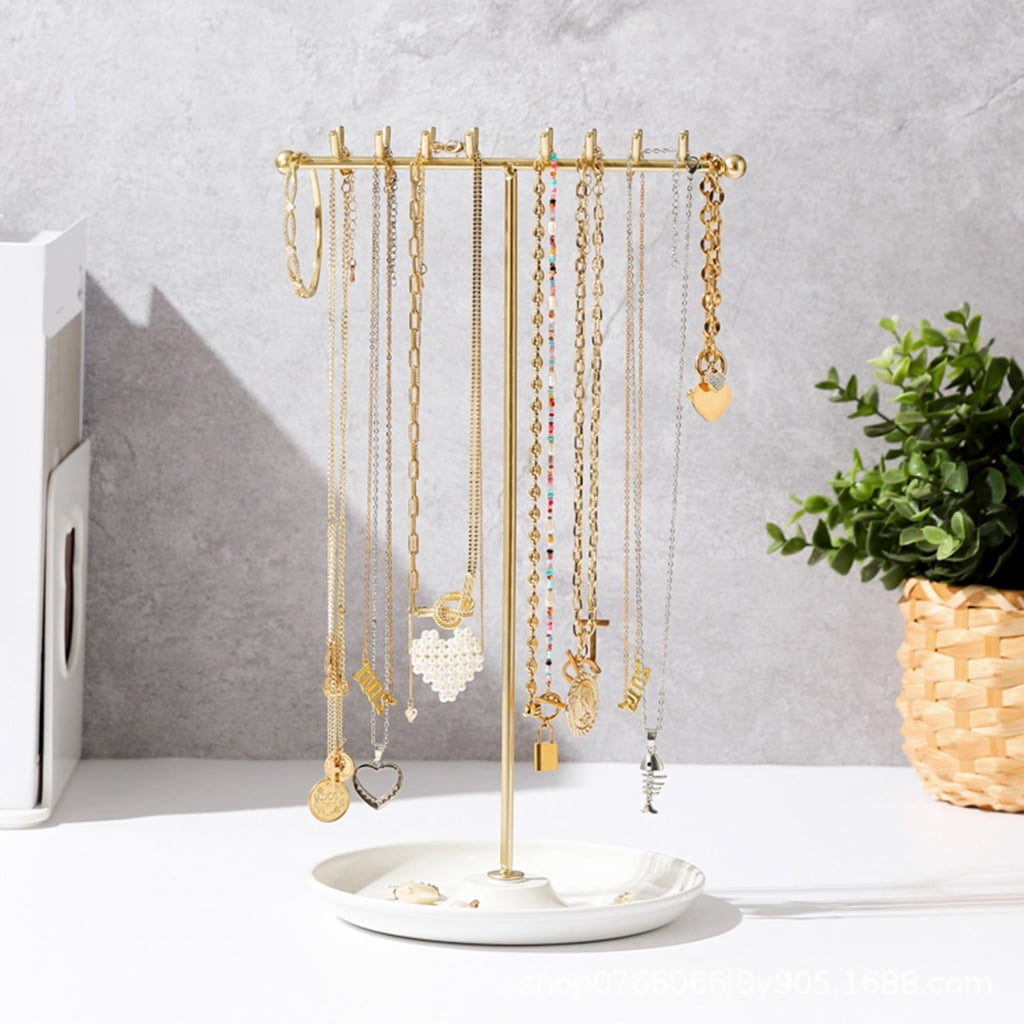 Geemin Multipurpose Metal Necklace and Bracelet Organizers Clear Jewelry Stand with Hanging Rack Home Accessory Decoration