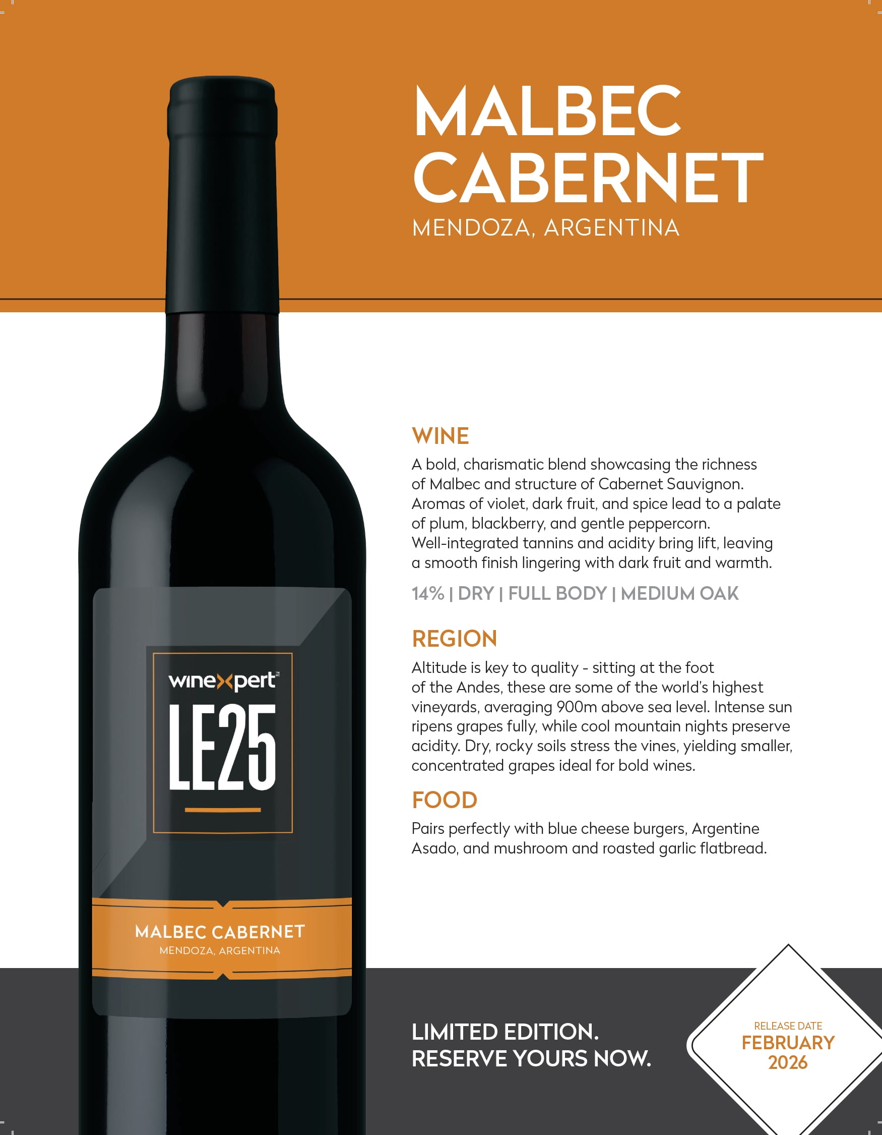 LE25 Argentina Malbec Cabernet 14L - Wine Ingredient Kit by Winexpert