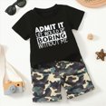thumbnail image 4 of Toddler Kids Boy Summer Clothes Sets 1t 2t 3t 4t 5t Letter Short Sleeve Tops Camouflage Shorts Outfits Black 3-4 Years, 4 of 7