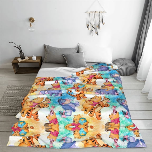 Winnie The Pooh Cartoon Printing Throw Blanket, All Seasons Flannel Fleece Blanket, Soft & Warm Plush Blankets for Couch Sofa Bed Camping Travel, 40"x30"