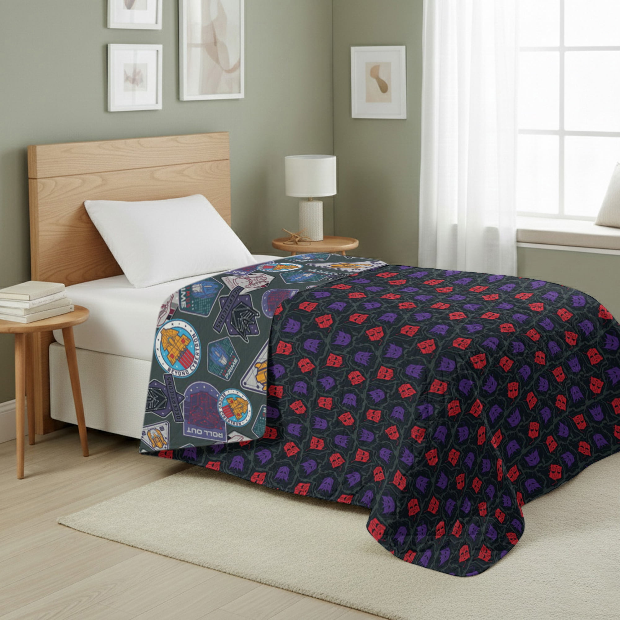 Transformers Autobots Verus Decepticons Quilted Throw Blanket 60x80 inches, Kids Character Bedding