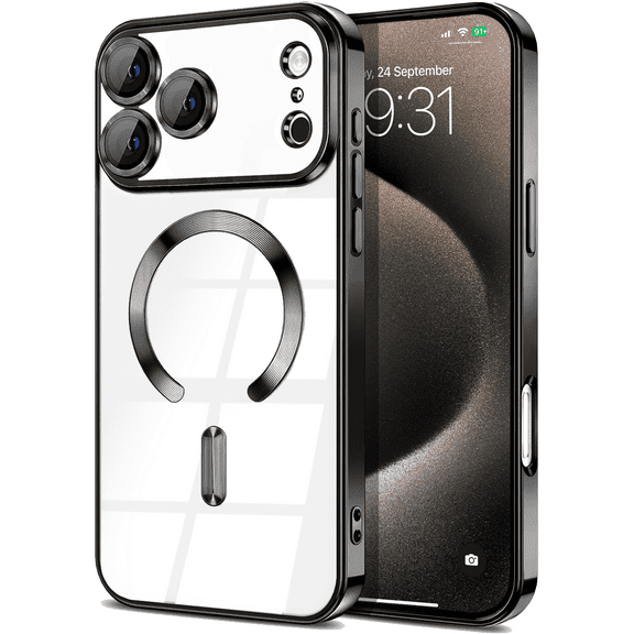 Entronix [Magnetic] Case Compatible with iPhone 17 Pro Max - [Clear Back] Luxury Glossy Cover, Black