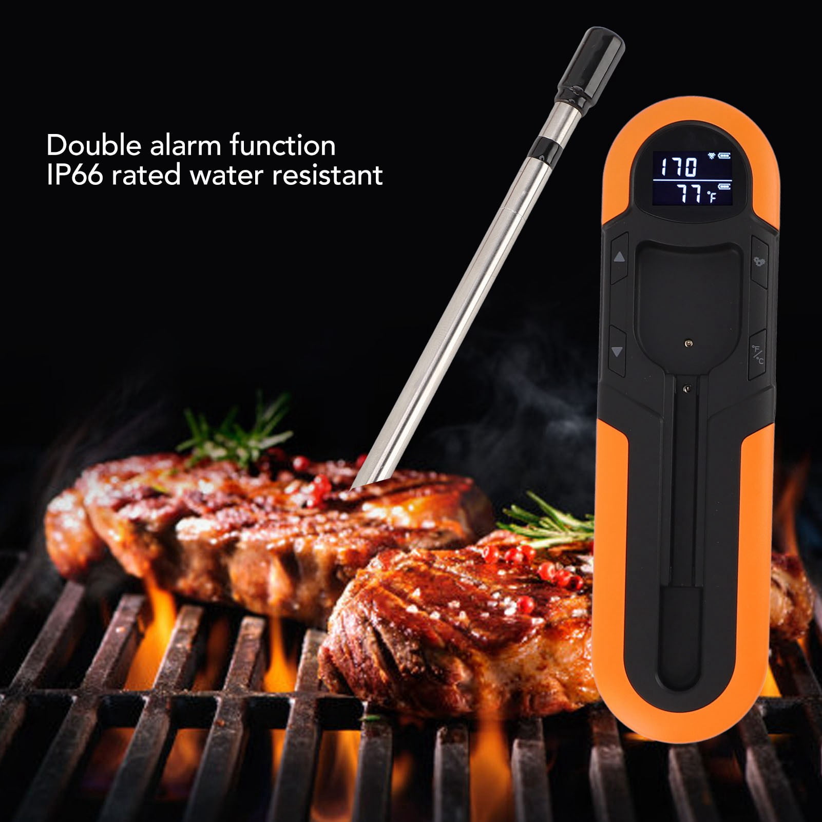Riousery Wireless Meat Thermometer with Timer Smart Alarm IP66 Magnetic 500mAh Bluetooth Meat Thermometer for Roast BBQ Grill Oven
