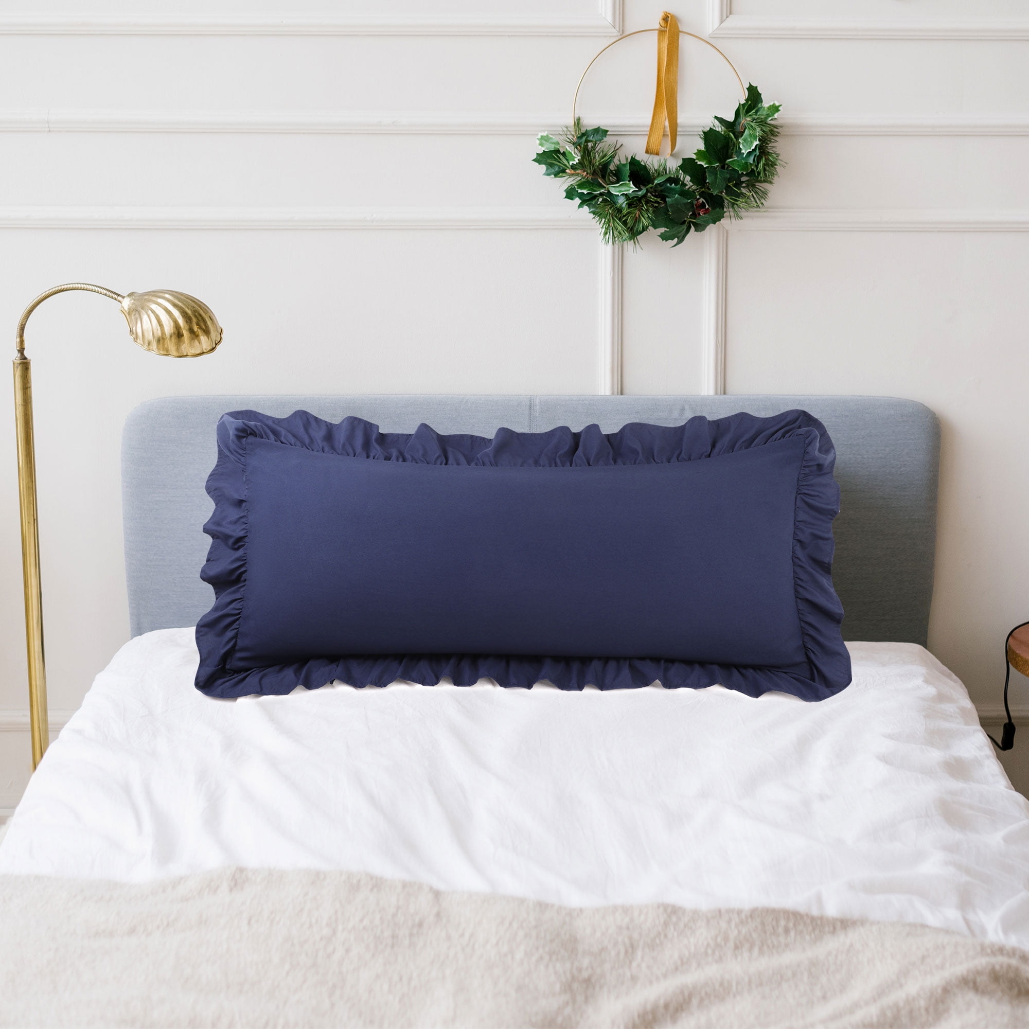 Unique Bargains Microfiber Ruffle Envelope Closure Body Pillowcases Navy Blue 20"x54"