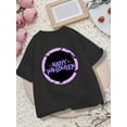 thumbnail image 1 of Halloween T-shirt - Cotton, Black with Purple & Pink "Happy Halloween" Design, Short Sleeve Round Neck Casual Top for Boys & Girls, Halloween Shirts, 1 of 6