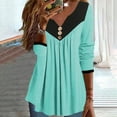 thumbnail image 2 of Lindreshi Long Sleeve Shirts for Women Long Sleeved V-Neck Button Pleated Top Multi Color Patchwork Top T-Shirt, 2 of 6