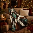 thumbnail image 3 of Turquoise Diamond Motif On Hide Look With Feather Shapes Pumpkins Lantern And Mantel Rustic Geometric Art, Soft Flannel Blanket for Bedroom and Living Room, 3 of 7