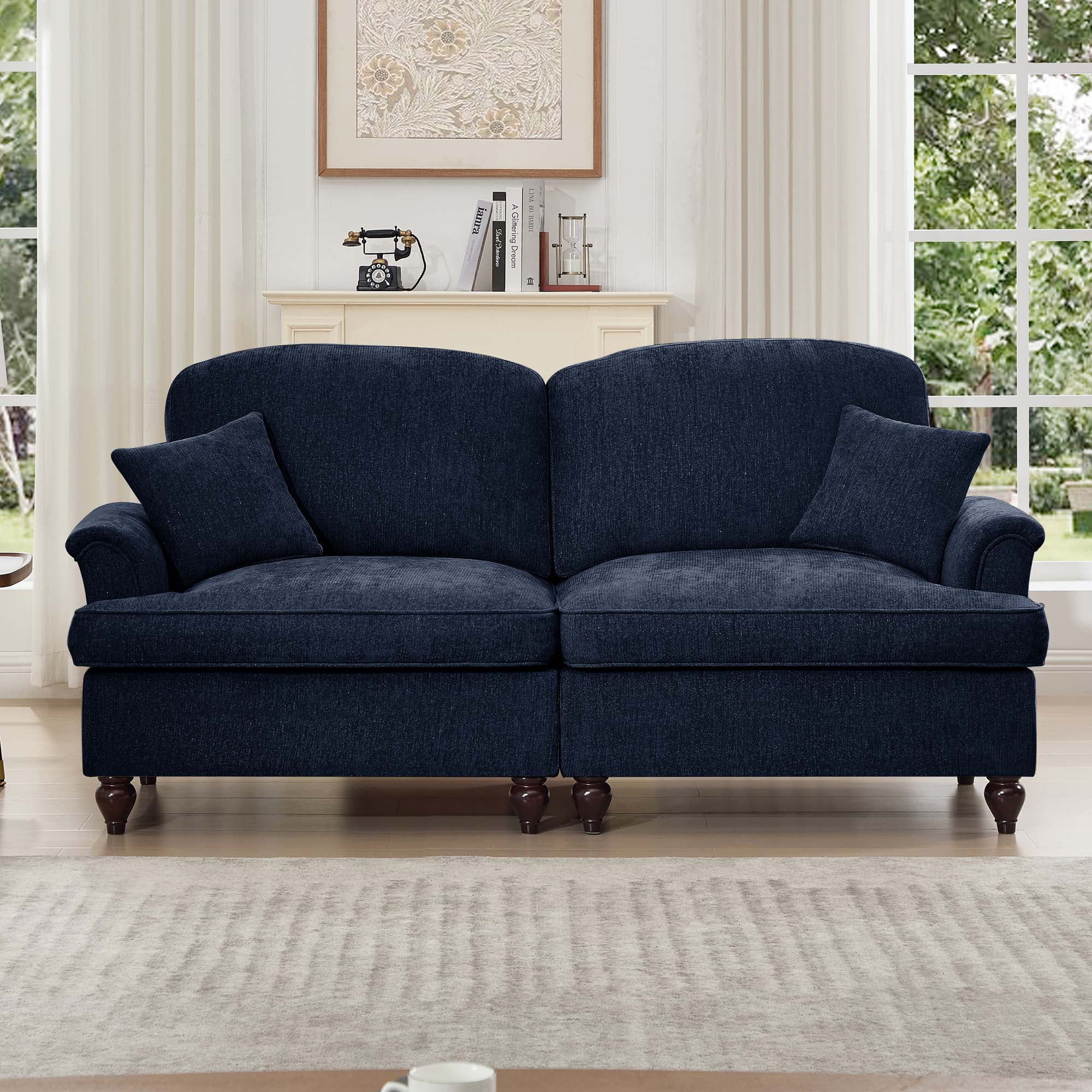 Firscook 76” Chenille Loveseat Sofa, Oversized Couch for Living Room, Blue