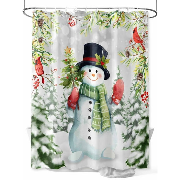 Christmas Snowman Small Stall Shower Curtain, Waterproof Shower Curtains for Bathroom, Winter Xmas Tree Red Birds Snowflakes Washable Fabric Cloth Bath Curtain for Bathtub with Hooks 36x78 Inches