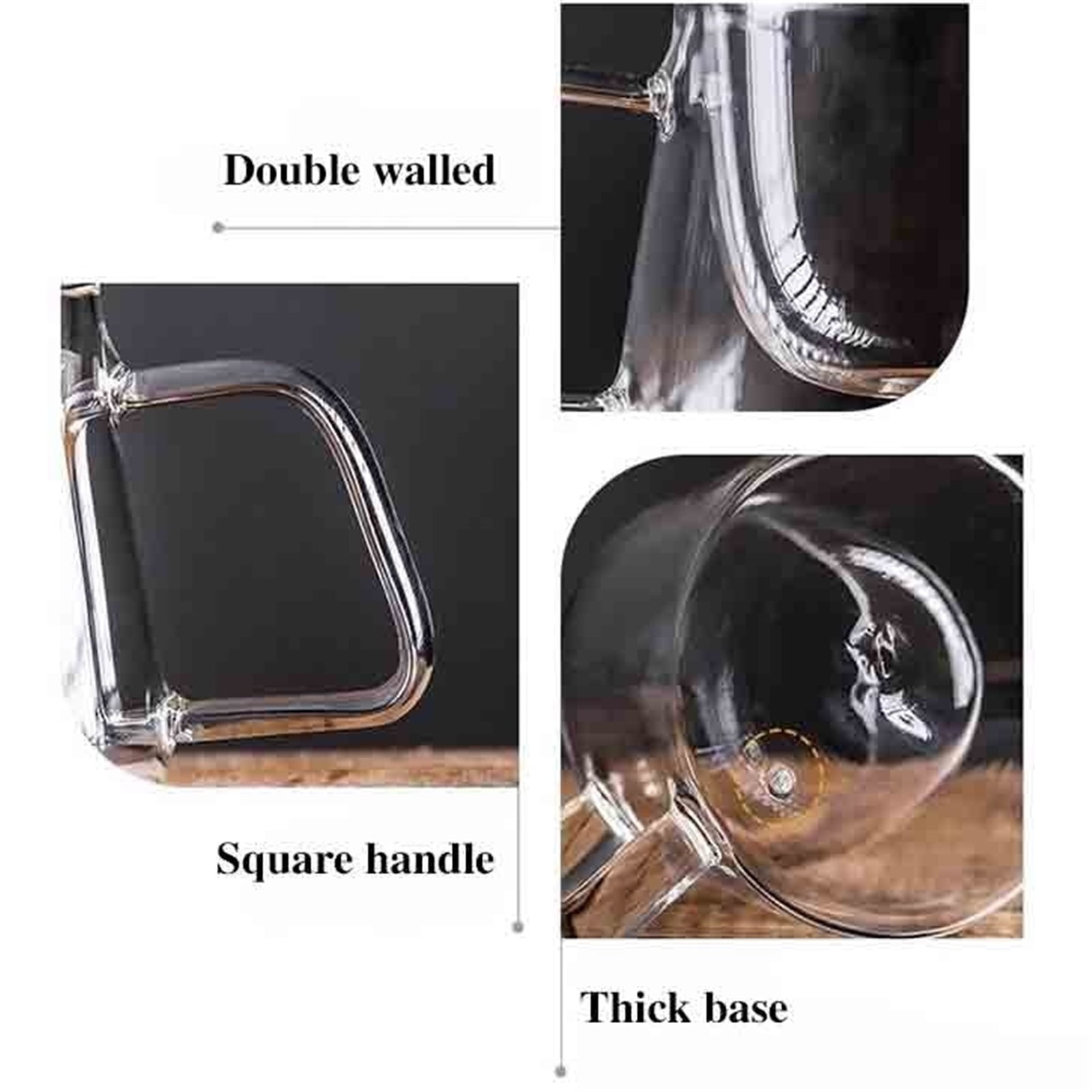 7oz Clear Glass Cups with Handle, Double Wall Glass Coffee Mugs for Espresso,Latte,Cappuccino,Tea