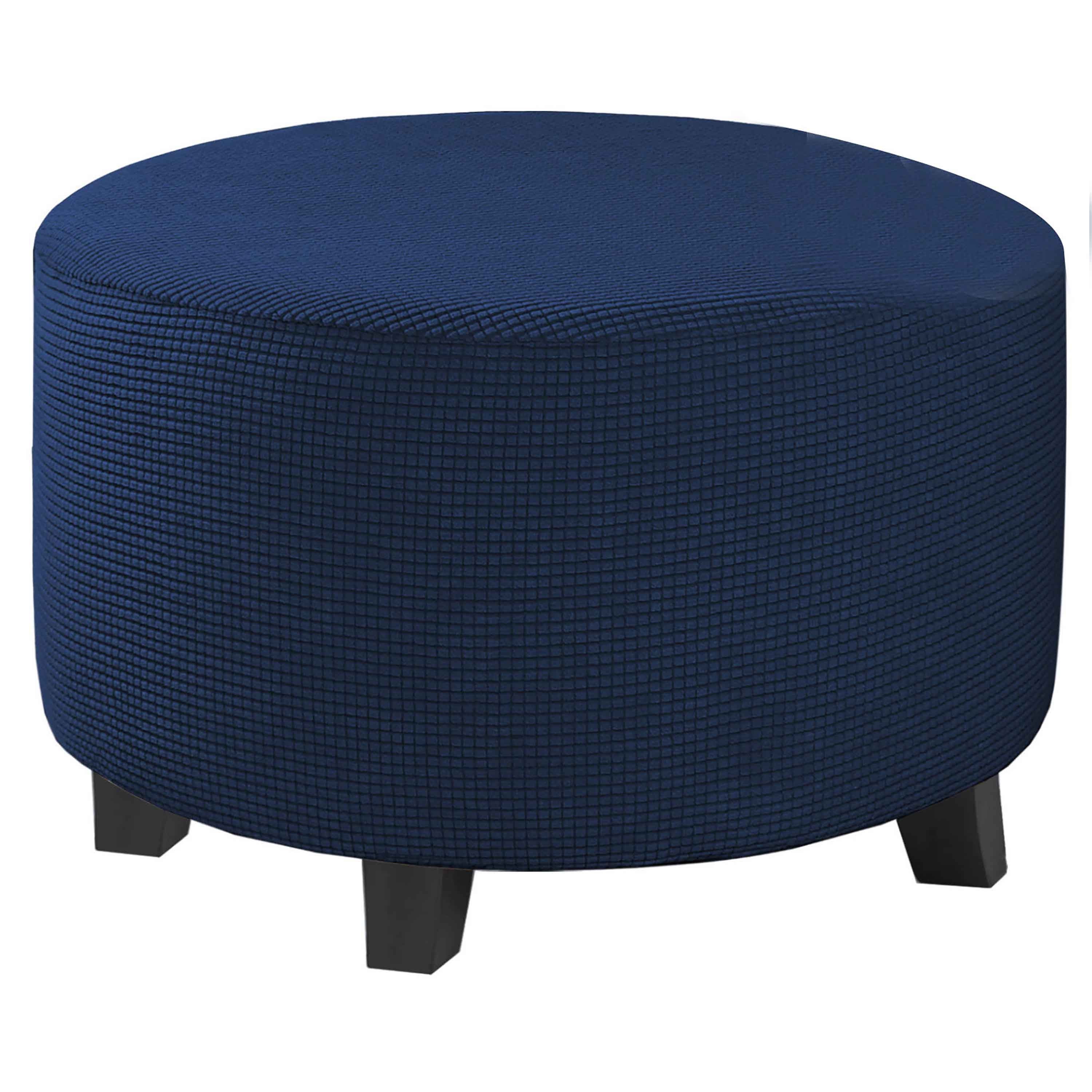 Ottoman Cover Round,Thick Stretch Low Bench Cover,Solid Color Jacquard