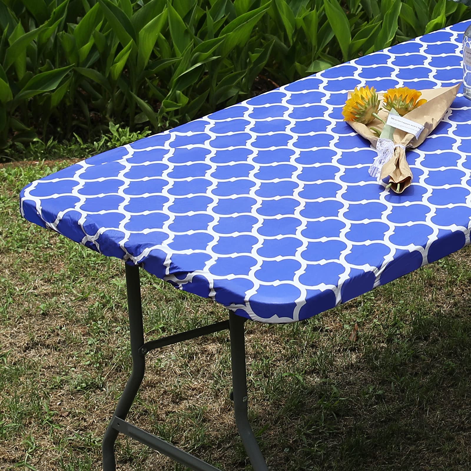 DecorUhome Fitted Vinyl Tablecloth Round 57 68 Diameter Waterproof