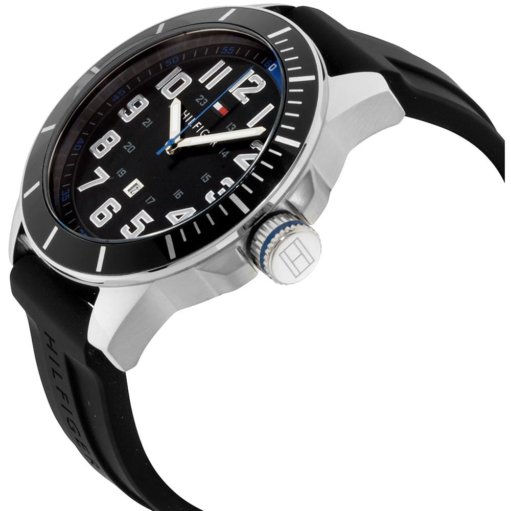 Tommy Hilfiger Men's 46mm Black Silicone Band Steel Case Quartz Analog Watch 1791072