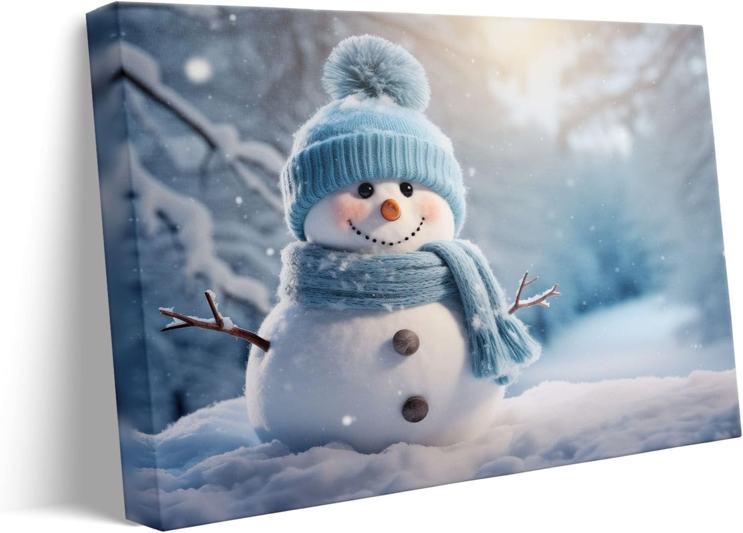 P&L Art Christmas Cute Snowman with Blue Hat and Scarf Print, Canvas, 16x20 in, Multicolor
