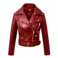 thumbnail image 2 of Usmixi 2023 Winter Womens Leather Jacket Faux Leather Coat for Women Fashion Zipper Lapel Slim Moto Biker Jacket Casual Solid Lightweight Long Sleeve Pocket Short Outwear with Belt Up to 65% off, 2 of 3