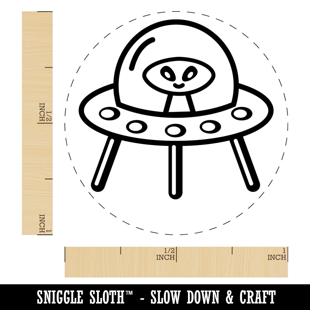 Alien Space Ship UFO Self-Inking Rubber Stamp Ink Stamper - Brown Ink - Medium 1 Inch