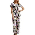 thumbnail image 4 of Franhais Women's 2 Piece Lounge Set Short Sleeve Tops +  Solid Color/Floral Pants Sleepwear Sets, 4 of 7
