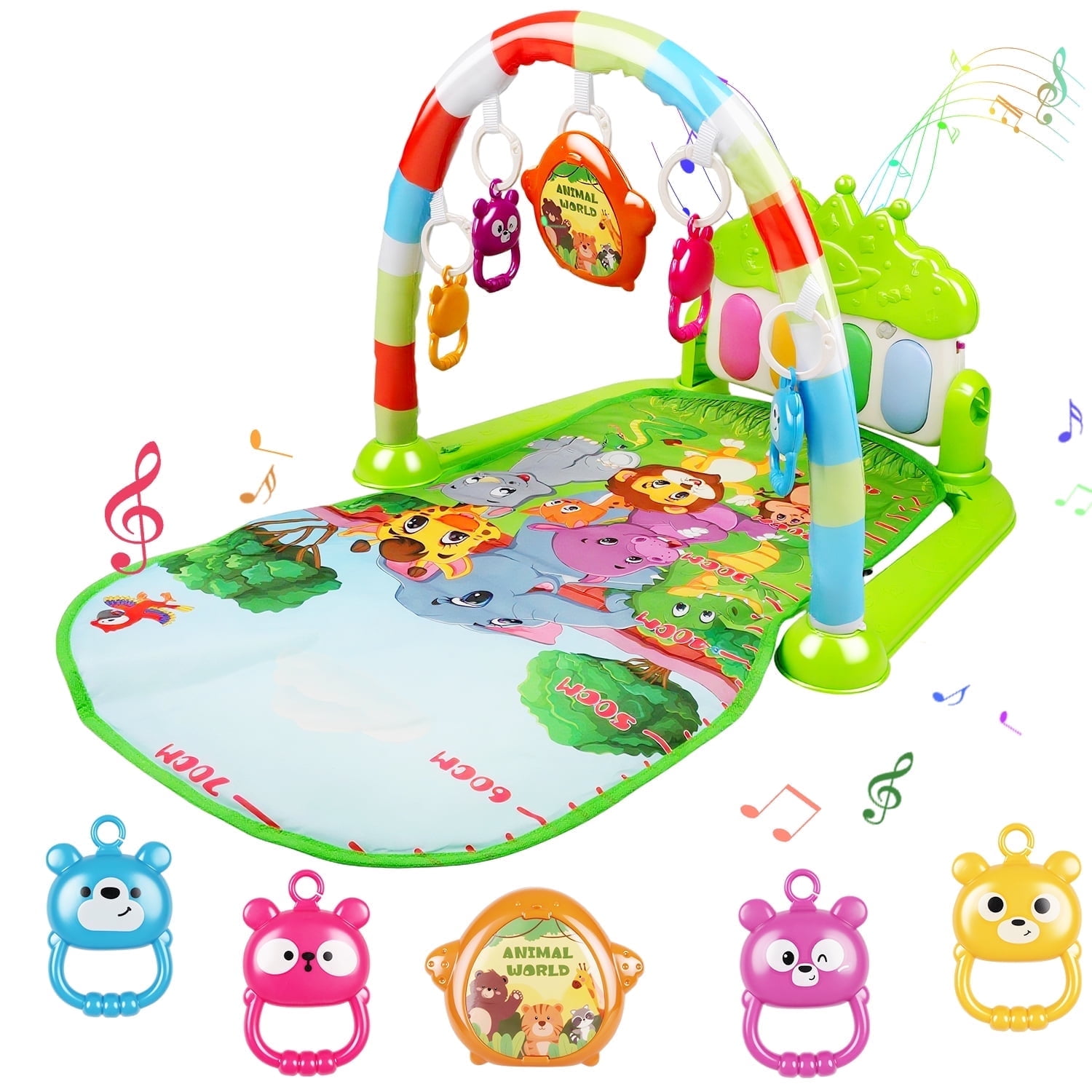 BUSATIA Baby Gym Play Mats, Baby Gym Toys with Kick & Play Piano, Musical Activity Center, Tummy Time Play Mat for Infants and Toddlers 0-12 Months