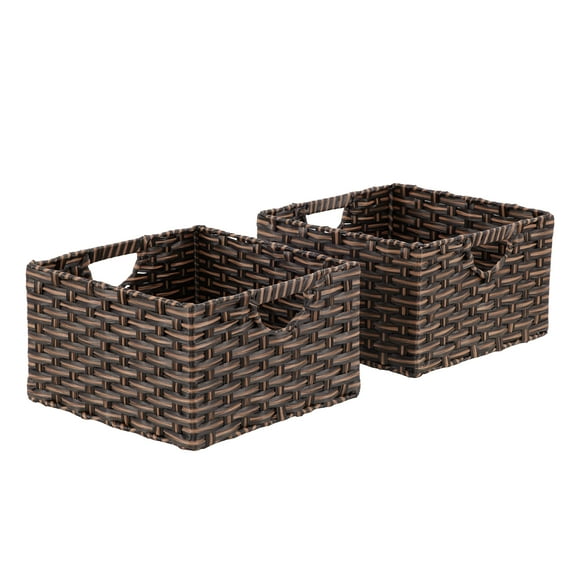 Seville Classics Foldable Handwoven Cube Storage Basket (2-Pack), Mocha Brown