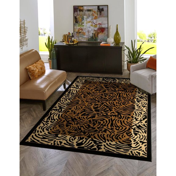 Unique Loom Wildlife Collection Area Rug - Big Cat (7' 1" x 10' Rectangle Light Brown/Black)