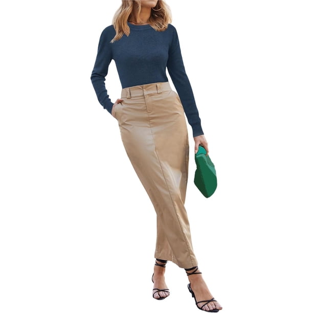 Suéteres Clásicos de Lana para Mujer, Cuello Redondo, Estilo Casual, Ideales para Otoño Azul Marino M