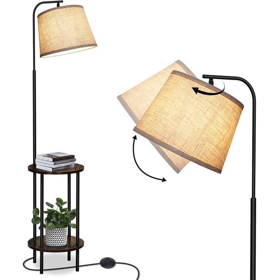 Floor Lamp with Table Attached, Farmhouse Narrow Nightstand, Wooden End Side Table Floor Lamp, Adjustable Reading Lamp for Bedroom, Living Room, Office, Kids Room
