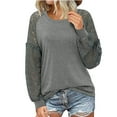 thumbnail image 2 of Pntutb Ladies Tops Womens Round Neck Hollow Out Long Sleeve T Shirt Autumn Solid Blouse, 2 of 5