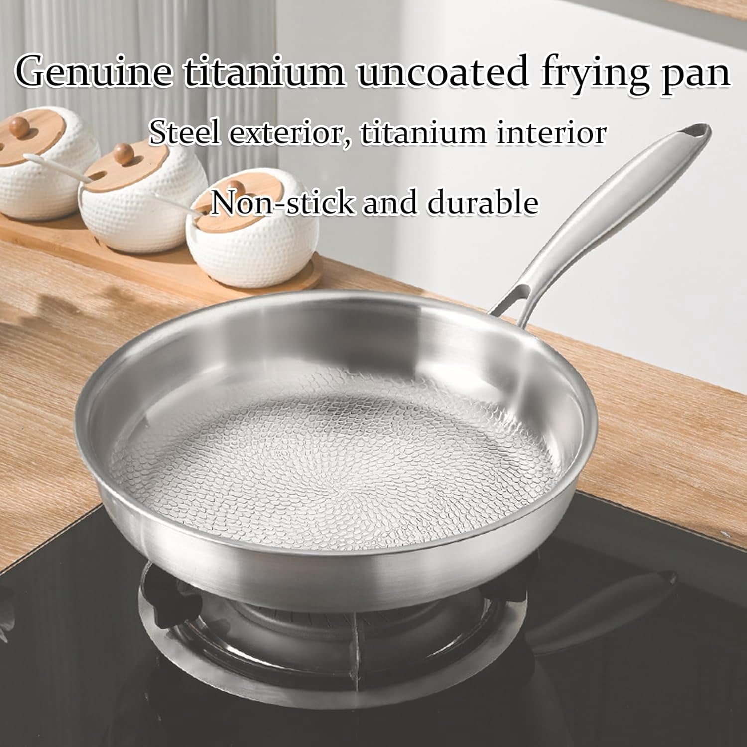 Titanium Pan, Uncoated Nonstick Titanium Frying Pan for Cooking, High Temperature Scratch Resistant Professional Kitchenware for Any Stovetop (No Lid,11.02in)