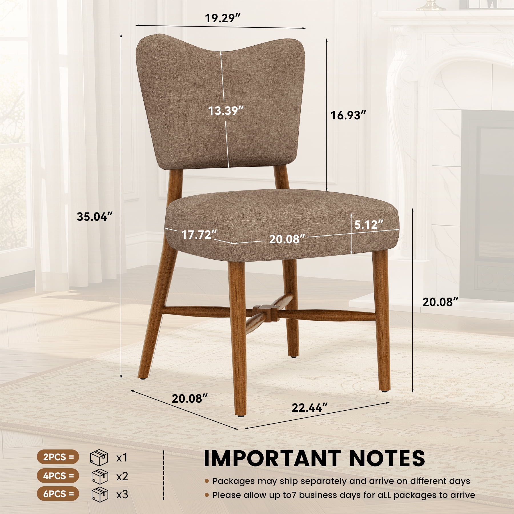 MOONMISS Upholstered Dining Chairs(Set of 2), Modern Farmhouse Accent Chairs with Solid Wood Legs, Fabric Kitchen & Dining Room Chairs,Brown