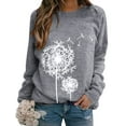 thumbnail image 1 of ZXZY Women Dandelion Graphic Print Round Neck Long Sleeve Pullover, 1 of 7