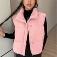 thumbnail image 2 of Htigea Puffer Vest for Women Corduroy Sleeveless Stand Collar Gilet Full Zip Warm Waistcoat Jackets with Pockets Pink L, 2 of 8