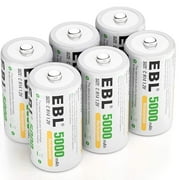 EBL Rechargeable C Batteries 5000mAh Ready2Charge C Size Battery with Storage Box, Pack of 6