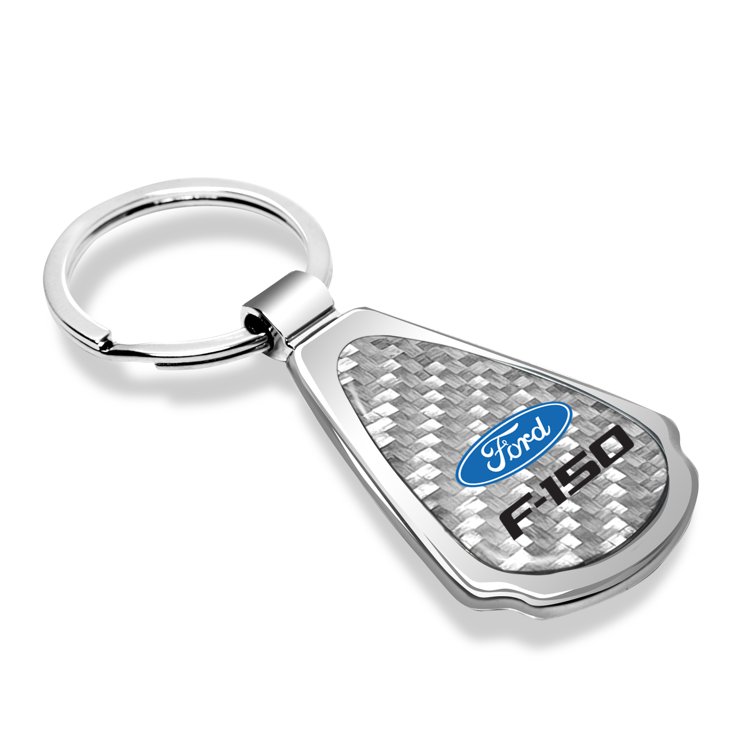 Ford F-150 Real Silver Dome Carbon Fiber Chrome Metal Teardrop Key Chain