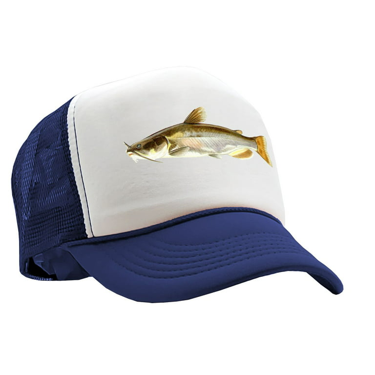 CATFISH - lake fish pond angler fishing - Vintage Retro Style Trucker Cap  Hat (Navy)