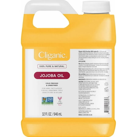 Cliganic Jojoba Oil Non-GMO, Bulk 32oz | 100% Pure, Natural Cold Pressed Unrefined Hexane Free Oil for Hair & Face