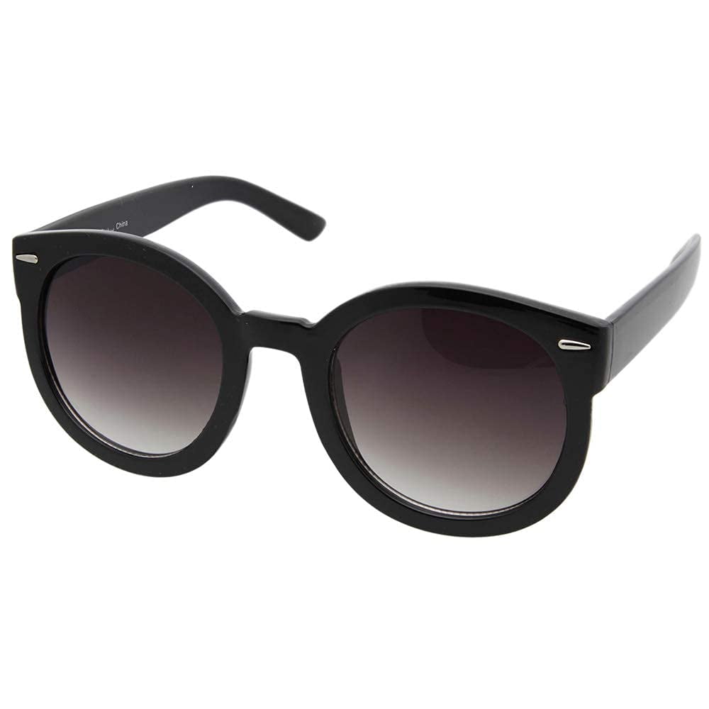 grinderPUNCH Oversized Polarized Round Sunglasses Thick Glasses Frame for Women (Black + Glossy Tortoise)