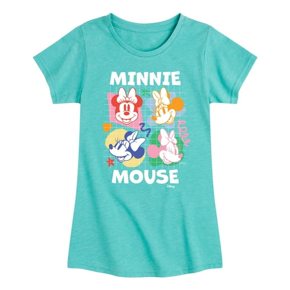 Disney - Minnie Mouse Multicolored Grid - Toddler & Youth Girls Short Sleeve Graphic T-Shirt