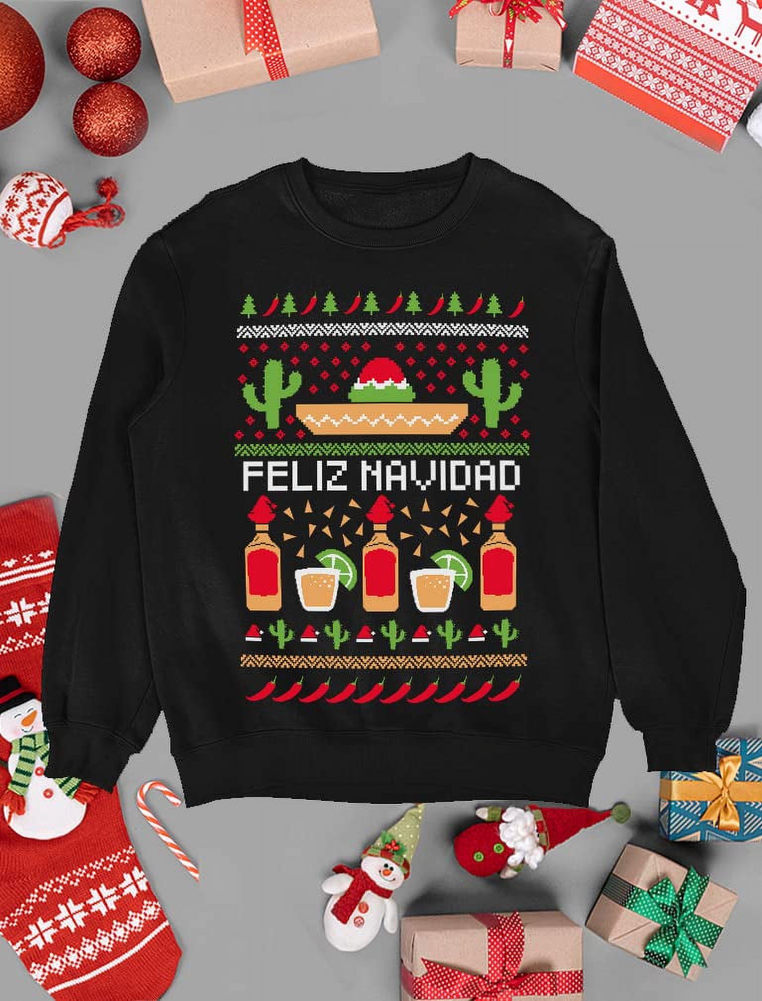 Tstars Mens Ugly Christmas Feliz Navidad Mexican Xmas Gift Christmas Gift Funny Humor Holiday Shirts Xmas Party Christmas Gifts for Him Sweatshirt. - image 3 of 6