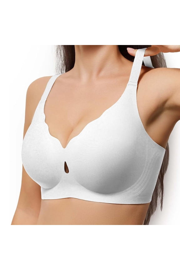 Jelly Bras for Women Seamless Scallop V Neck Keyhole Cup Wide Adjustable Straps Wireless Medium Supportive Comfortable Daily Wear Underwear Bras