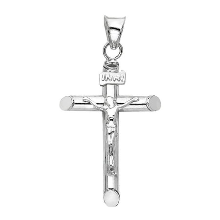 14k White Gold Cross Crucifix necklace Pendant 28mm Long