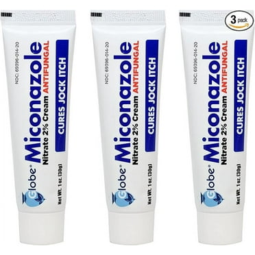 Globe (3 Pack) Miconazole Nitrate 2% Cream 1 oz, Cures Most Athletes Foot, Jock Itch, Ringworm and More.