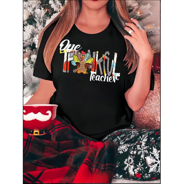 Camiseta estampada "Pavo Divertido" para mujer: camiseta informal de manga corta con cuello redondo, elástica y cómoda para el verano. Camisetas de ocio.