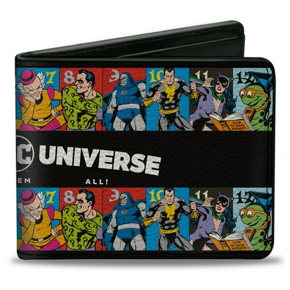 DC Comics Wallet, Bifold, Villains Of the Dc Universe Character Blocks Black White, Vegan Leather