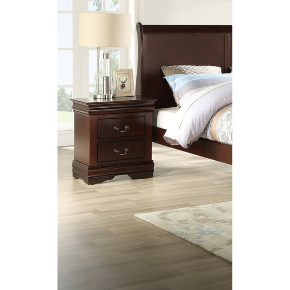 Miekor Furniture 1pc Cherry Finish Two Drawers Louis Philip Nightstand Solid Wood Contemporary & Simple Style B5A7954