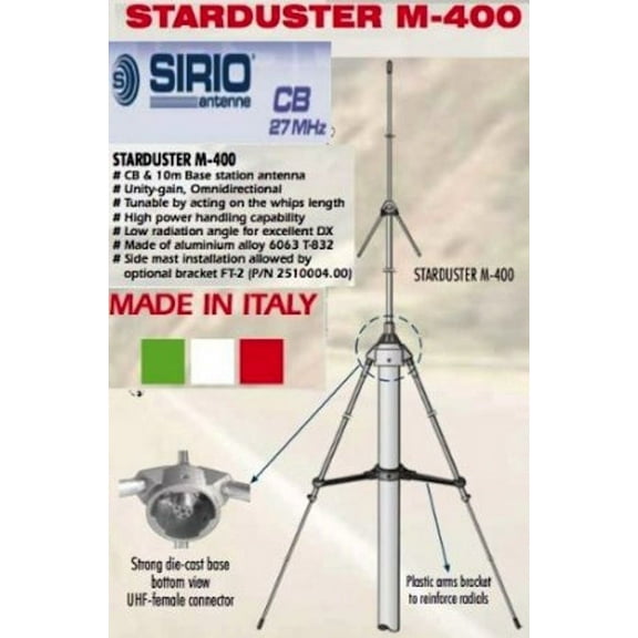 Sirio Antenna StarDuster M-400, Tunable CB/10M Base Antenna, 26.5-30MHz, Indoor