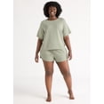 thumbnail image 2 of Joyspun Women's French Terry Short Sleeve Top and Shorts Pajama Set, 2-Piece, Sizes XS-3X, 2 of 6