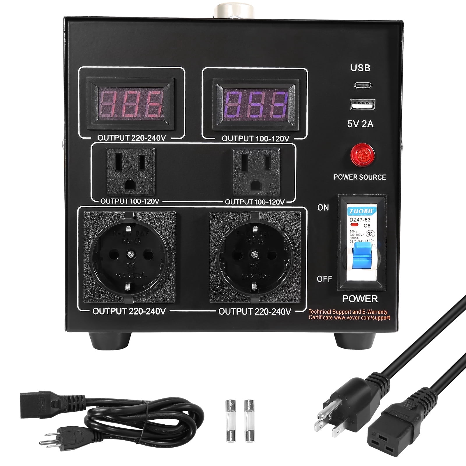 SKYSHALO Transformer Step Up/Down 220V-110V /110V-220V 1000W 2 LED Voltage Converter